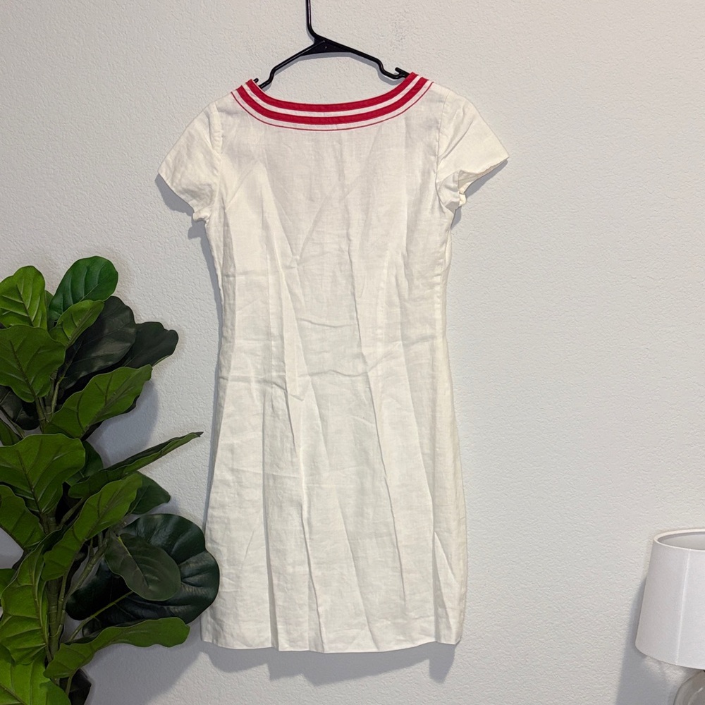 Boden White Mini Shift Dress with pink Embroidered Neckline Detail 4 - Picture 5 of 6